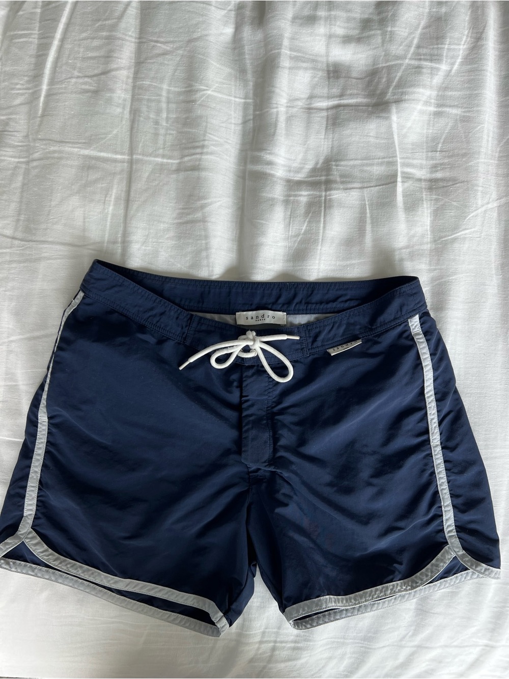 Sandro Navy Board Trunks with White Trim